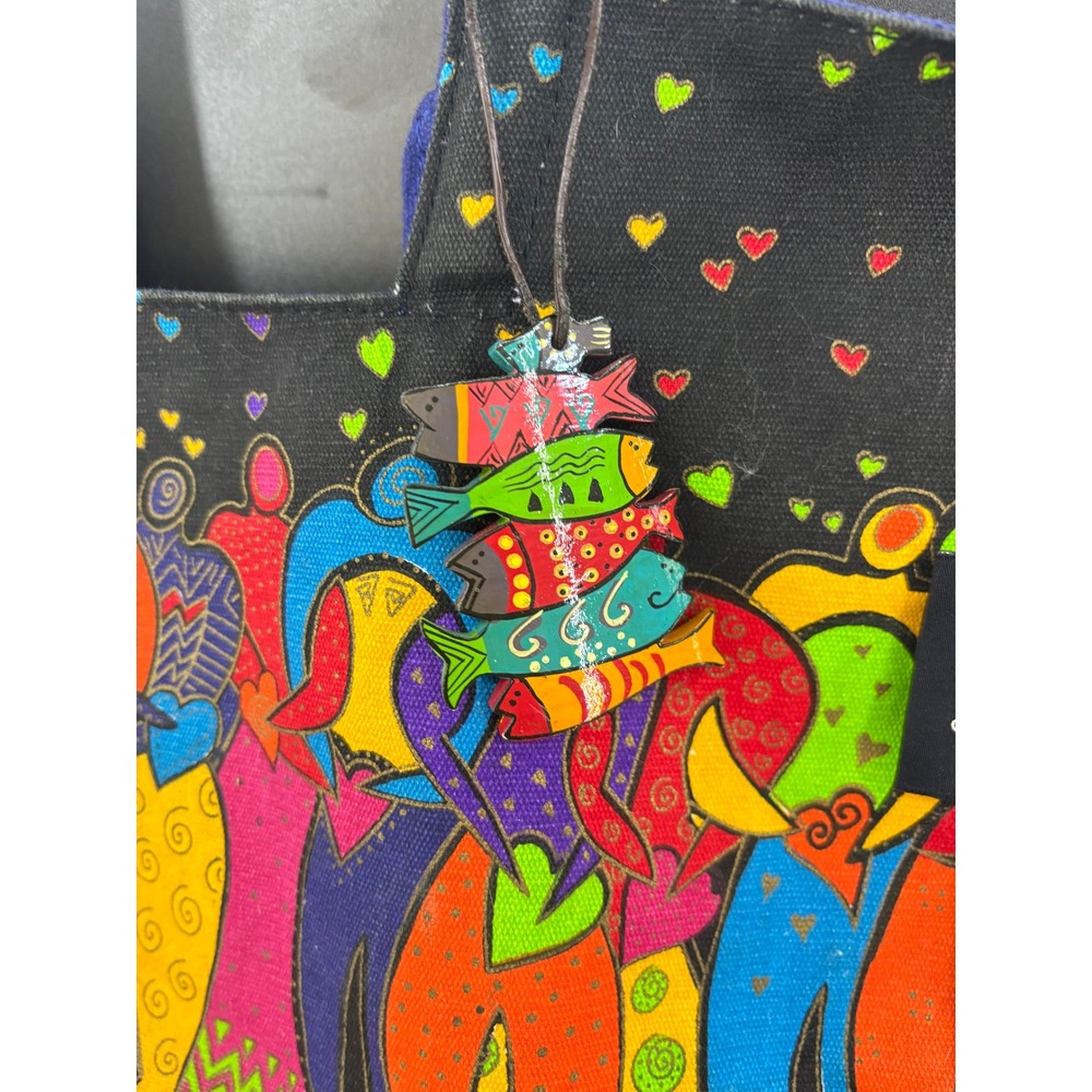 Laurel Burch Canvas Tote Bag Kindred Spirits People Hearts Multi-Color Artistic - Picture 2 of 12